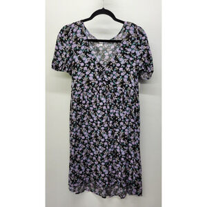 BP. Floral Pleated V-Neck Mini Babydoll Dress